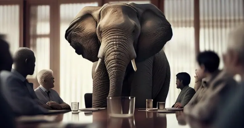 Não é um elefante, mas a extinção que está na sala
